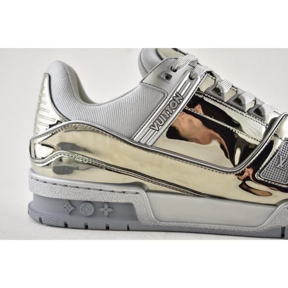 Louis Vuitton Chrome Metallic Mirror Silver Low Top Trainer Sneaker UK 9 US10 11 - Picture 4 of 16